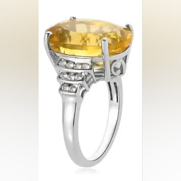 Canary Fluorite and White Zircon Ring in Platinum Over Sterling Silver - Picture 4 of 6